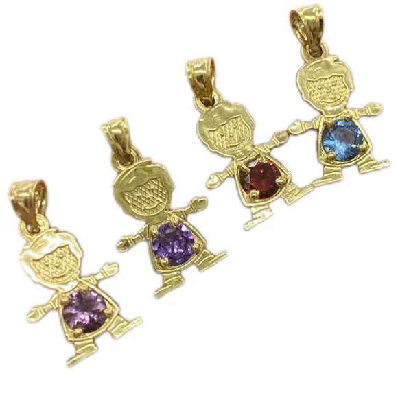 14K Yellow Gold Little Boys Pendant Charms Birthstones for Moms Mothers Womens - Picture 4 of 6